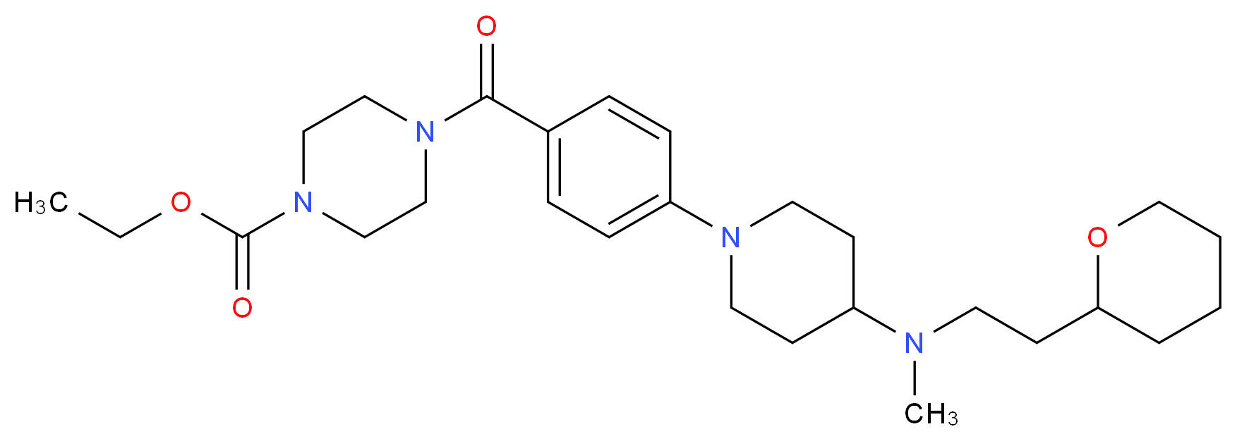 ethyl 4-[4-(4-{methyl[2-(tetrahydro-2H-pyran-2-yl)ethyl]amino}-1-piperidinyl)benzoyl]-1-piperazinecarboxylate_分子结构_CAS_)