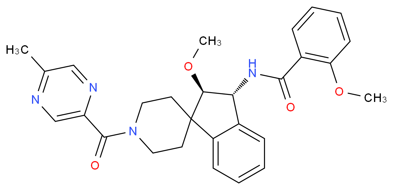 2-methoxy-N-{(2R*,3R*)-2-methoxy-1'-[(5-methyl-2-pyrazinyl)carbonyl]-2,3-dihydrospiro[indene-1,4'-piperidin]-3-yl}benzamide_分子结构_CAS_)