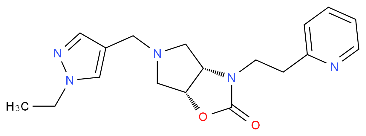 (3aS*,6aR*)-5-[(1-ethyl-1H-pyrazol-4-yl)methyl]-3-[2-(2-pyridinyl)ethyl]hexahydro-2H-pyrrolo[3,4-d][1,3]oxazol-2-one_分子结构_CAS_)