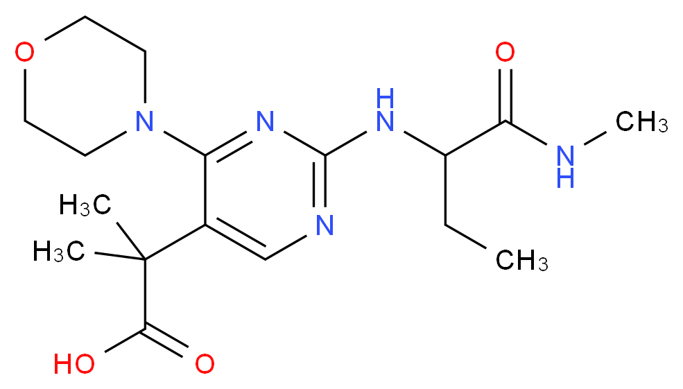 2-methyl-2-[2-({1-[(methylamino)carbonyl]propyl}amino)-4-morpholin-4-ylpyrimidin-5-yl]propanoic acid_分子结构_CAS_)