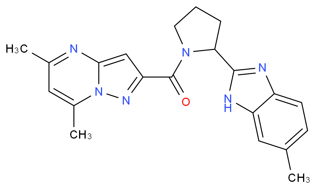 5,7-dimethyl-2-{[2-(6-methyl-1H-benzimidazol-2-yl)-1-pyrrolidinyl]carbonyl}pyrazolo[1,5-a]pyrimidine_分子结构_CAS_)