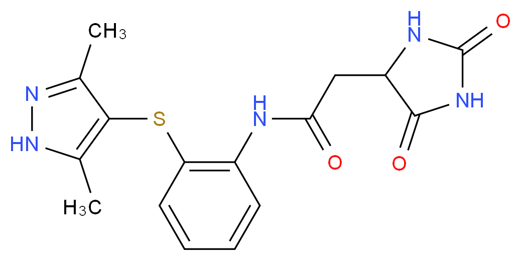 N-{2-[(3,5-dimethyl-1H-pyrazol-4-yl)thio]phenyl}-2-(2,5-dioxoimidazolidin-4-yl)acetamide_分子结构_CAS_)