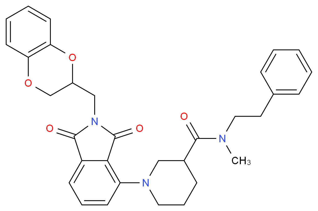 1-[2-(2,3-dihydro-1,4-benzodioxin-2-ylmethyl)-1,3-dioxo-2,3-dihydro-1H-isoindol-4-yl]-N-methyl-N-(2-phenylethyl)-3-piperidinecarboxamide_分子结构_CAS_)