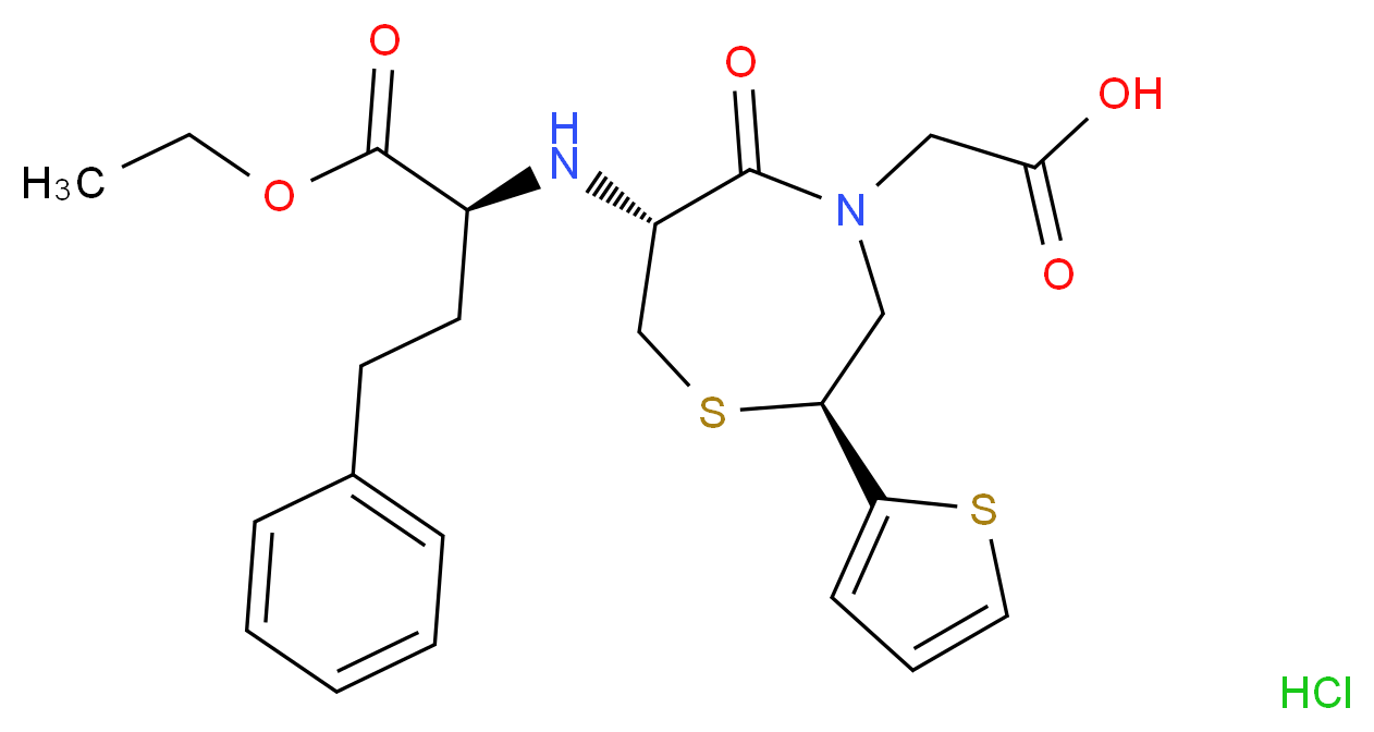 2-[(2S,6R)-6-{[(2S)-1-ethoxy-1-oxo-4-phenylbutan-2-yl]amino}-5-oxo-2-(thiophen-2-yl)-1,4-thiazepan-4-yl]acetic acid hydrochloride_分子结构_CAS_110221-44-8