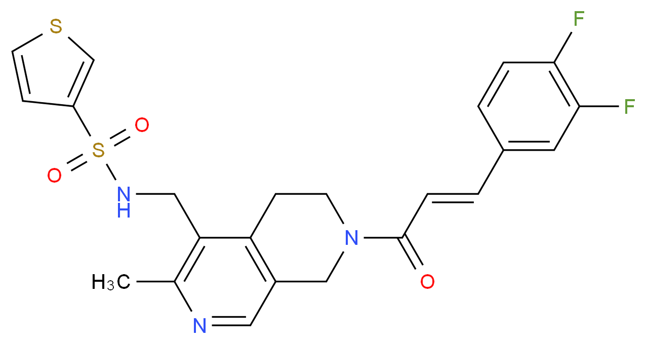 N-({7-[(2E)-3-(3,4-difluorophenyl)-2-propenoyl]-3-methyl-5,6,7,8-tetrahydro-2,7-naphthyridin-4-yl}methyl)-3-thiophenesulfonamide_分子结构_CAS_)