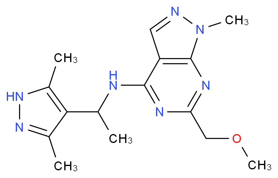 N-[1-(3,5-dimethyl-1H-pyrazol-4-yl)ethyl]-6-(methoxymethyl)-1-methyl-1H-pyrazolo[3,4-d]pyrimidin-4-amine_分子结构_CAS_)