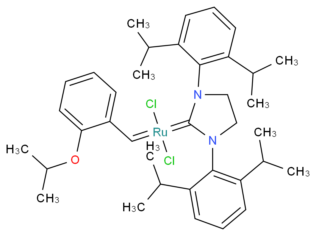 {1,3-bis[2,6-bis(propan-2-yl)phenyl]imidazolidin-2-ylidene}dichloro{[2-(propan-2-yloxy)phenyl]methylidene}ruthenium_分子结构_CAS_635679-24-2