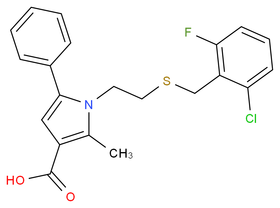 1-(2-{[(2-chloro-6-fluorophenyl)methyl]sulfanyl}ethyl)-2-methyl-5-phenyl-1H-pyrrole-3-carboxylic acid_分子结构_CAS_306936-24-3