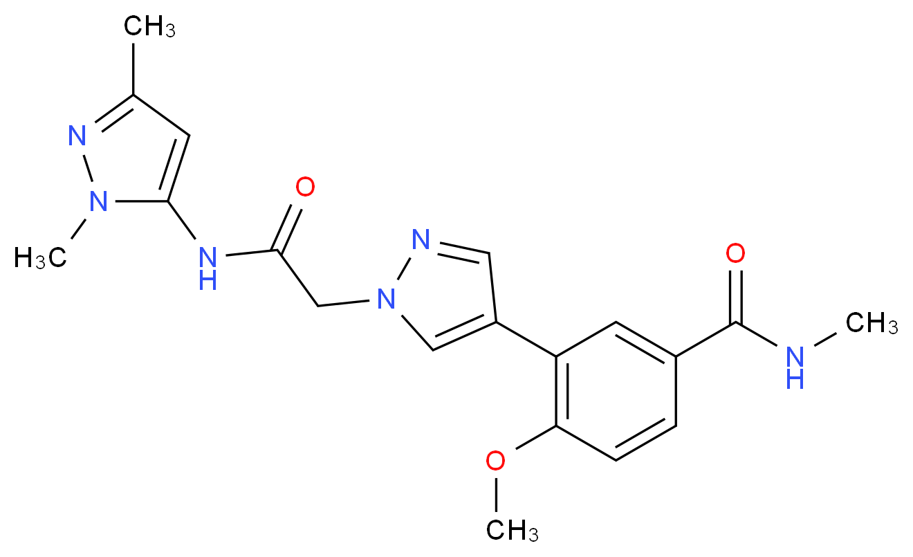 3-(1-{2-[(1,3-dimethyl-1H-pyrazol-5-yl)amino]-2-oxoethyl}-1H-pyrazol-4-yl)-4-methoxy-N-methylbenzamide_分子结构_CAS_)