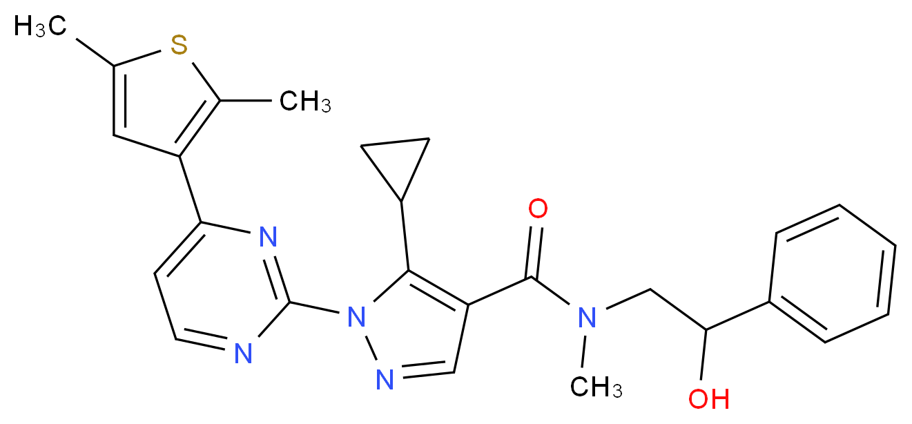 5-cyclopropyl-1-[4-(2,5-dimethyl-3-thienyl)-2-pyrimidinyl]-N-(2-hydroxy-2-phenylethyl)-N-methyl-1H-pyrazole-4-carboxamide_分子结构_CAS_)