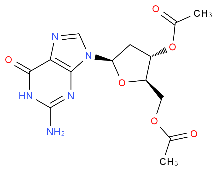 [(2R,3S,5R)-3-(acetyloxy)-5-(2-amino-6-oxo-6,9-dihydro-1H-purin-9-yl)oxolan-2-yl]methyl acetate_分子结构_CAS_69992-10-5