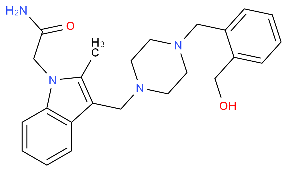 2-[3-({4-[2-(hydroxymethyl)benzyl]piperazin-1-yl}methyl)-2-methyl-1H-indol-1-yl]acetamide_分子结构_CAS_)