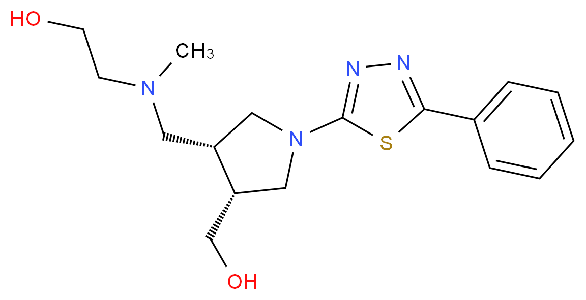 2-[{[(3R*,4R*)-4-(hydroxymethyl)-1-(5-phenyl-1,3,4-thiadiazol-2-yl)pyrrolidin-3-yl]methyl}(methyl)amino]ethanol_分子结构_CAS_)