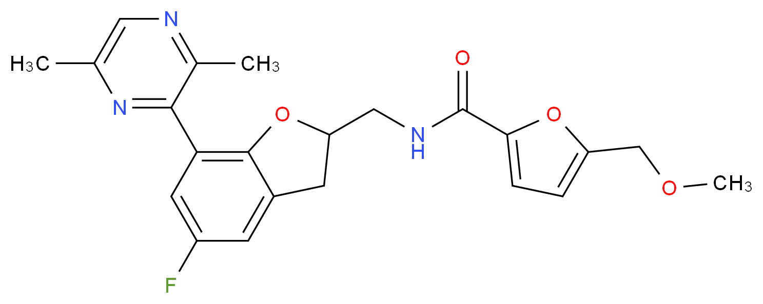 N-{[7-(3,6-dimethyl-2-pyrazinyl)-5-fluoro-2,3-dihydro-1-benzofuran-2-yl]methyl}-5-(methoxymethyl)-2-furamide_分子结构_CAS_)