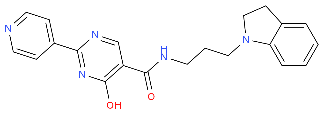 N-[3-(2,3-dihydro-1H-indol-1-yl)propyl]-4-hydroxy-2-pyridin-4-ylpyrimidine-5-carboxamide_分子结构_CAS_)
