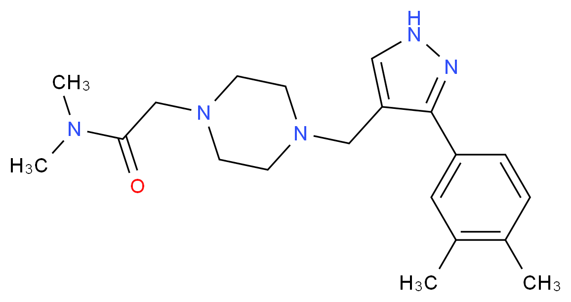 2-(4-{[3-(3,4-dimethylphenyl)-1H-pyrazol-4-yl]methyl}-1-piperazinyl)-N,N-dimethylacetamide_分子结构_CAS_)
