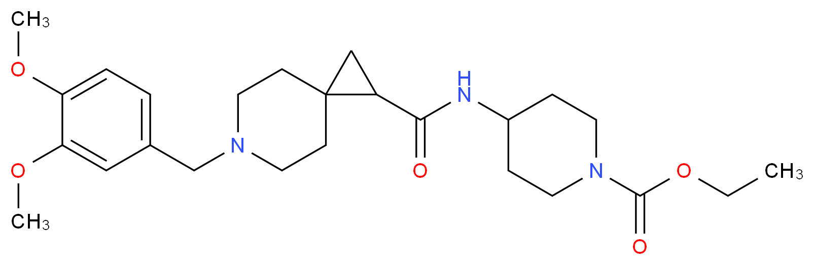 ethyl 4-({[6-(3,4-dimethoxybenzyl)-6-azaspiro[2.5]oct-1-yl]carbonyl}amino)-1-piperidinecarboxylate_分子结构_CAS_)
