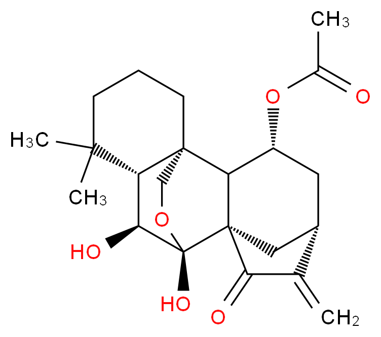 (1S,2S,3R,5S,8S,9R,10S,11R)-9,10-dihydroxy-12,12-dimethyl-6-methylidene-7-oxo-17-oxapentacyclo[7.6.2.1<sup>5</sup>,<sup>8</sup>.0<sup>1</sup>,<sup>1</sup><sup>1</sup>.0<sup>2</sup>,<sup>8</sup>]octadecan-3-yl acetate_分子结构_CAS_77949-42-9