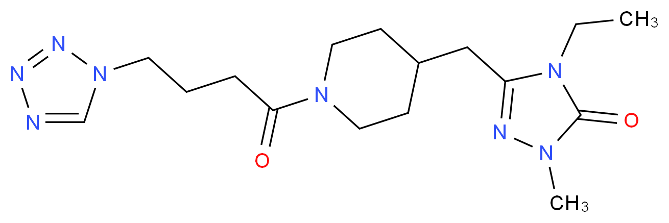 4-ethyl-2-methyl-5-({1-[4-(1H-tetrazol-1-yl)butanoyl]piperidin-4-yl}methyl)-2,4-dihydro-3H-1,2,4-triazol-3-one_分子结构_CAS_)