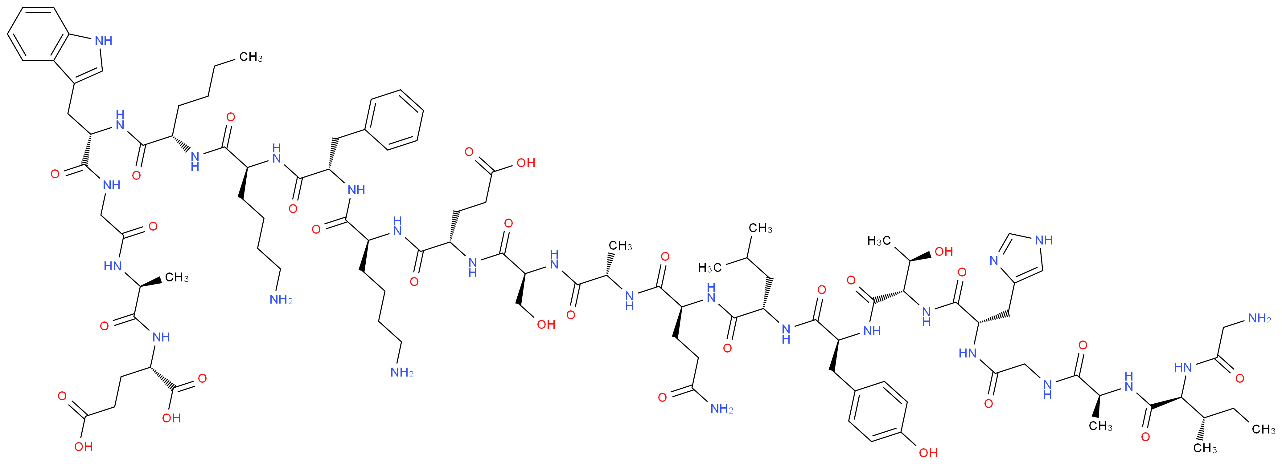 (2S)-2-[(2S)-2-{2-[(2S)-2-[(2S)-2-[(2S)-6-amino-2-[(2S)-2-[(2S)-6-amino-2-[(2S)-2-[(2S)-2-[(2S)-2-[(2S)-2-[(2S)-2-[(2S)-2-[(2S,3R)-2-[(2S)-2-{2-[(2S)-2-[(2S,3S)-2-(2-aminoacetamido)-3-methylpentanamido]propanamido]acetamido}-3-(1H-imidazol-4-yl)propanamido]-3-hydroxybutanamido]-3-(4-hydroxyphenyl)propanamido]-4-methylpentanamido]-4-carbamoylbutanamido]propanamido]-3-hydroxypropanamido]-4-carboxybutanamido]hexanamido]-3-phenylpropanamido]hexanamido]hexanamido]-3-(1H-indol-3-yl)propanamido]acetamido}propanamido]pentanedioic acid_分子结构_CAS_165174-61-8