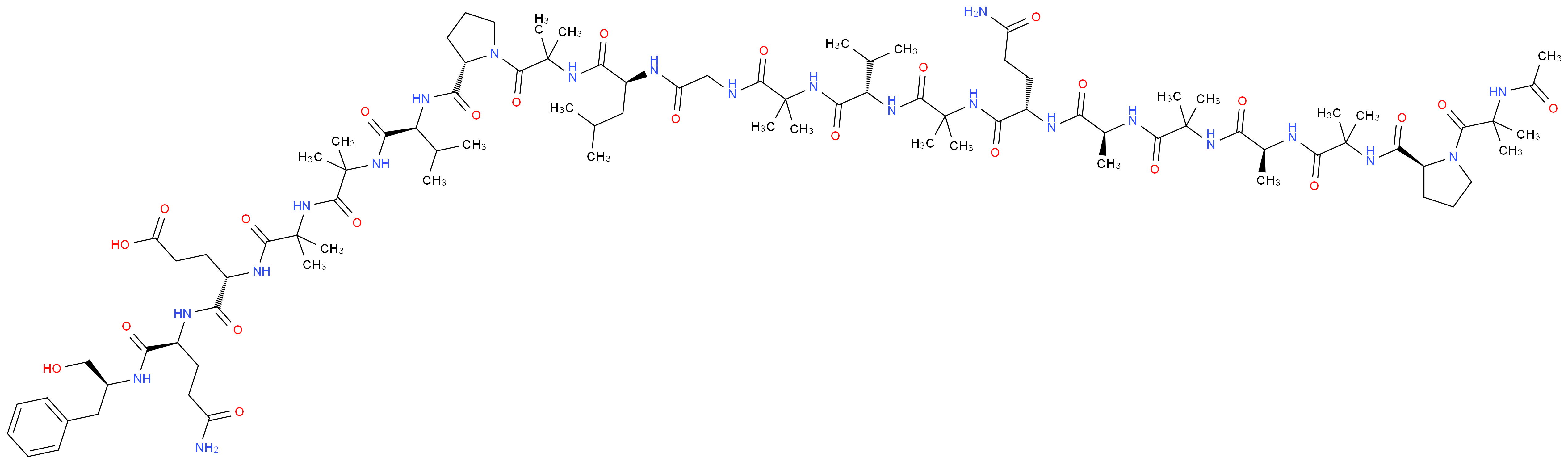 (4S)-4-{[(1S)-3-carbamoyl-1-{[(2S)-1-hydroxy-3-phenylpropan-2-yl]carbamoyl}propyl]carbamoyl}-4-(2-{2-[(2S)-2-{[(2S)-1-{2-[(2S)-2-(2-{2-[(2S)-2-{2-[(2S)-4-carbamoyl-2-[(2S)-2-{2-[(2S)-2-(2-{[(2S)-1-(2-acetamido-2-methylpropanoyl)pyrrolidin-2-yl]formamido}-2-methylpropanamido)propanamido]-2-methylpropanamido}propanamido]butanamido]-2-methylpropanamido}-3-methylbutanamido]-2-methylpropanamido}acetamido)-4-methylpentanamido]-2-methylpropanoyl}pyrrolidin-2-yl]formamido}-3-methylbutanamido]-2-methylpropanamido}-2-methylpropanamido)butanoic acid_分子结构_CAS_27061-78-5