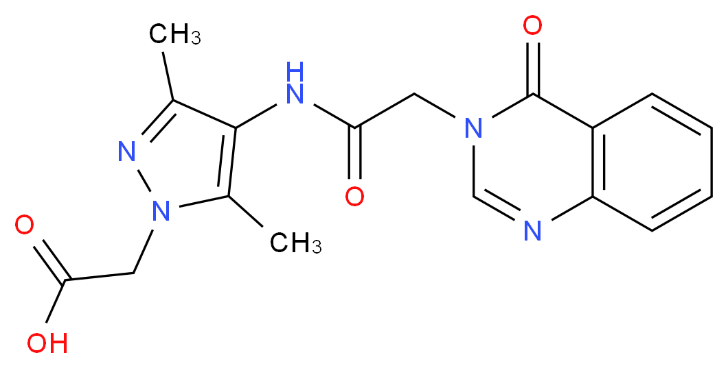 (3,5-dimethyl-4-{[(4-oxoquinazolin-3(4H)-yl)acetyl]amino}-1H-pyrazol-1-yl)acetic acid_分子结构_CAS_)