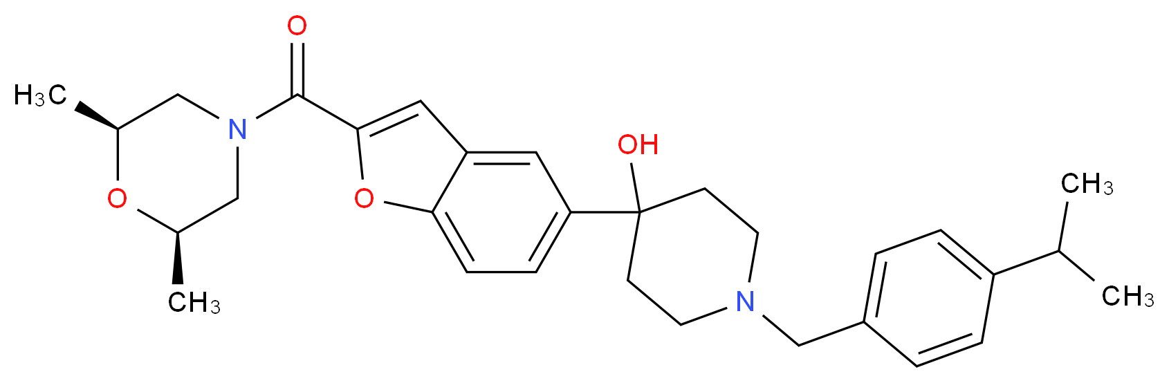 4-(2-{[(2R*,6S*)-2,6-dimethyl-4-morpholinyl]carbonyl}-1-benzofuran-5-yl)-1-(4-isopropylbenzyl)-4-piperidinol_分子结构_CAS_)
