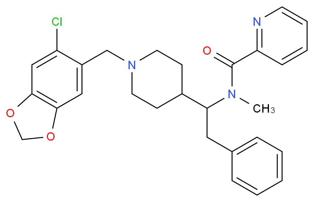 N-(1-{1-[(6-chloro-1,3-benzodioxol-5-yl)methyl]-4-piperidinyl}-2-phenylethyl)-N-methyl-2-pyridinecarboxamide_分子结构_CAS_)