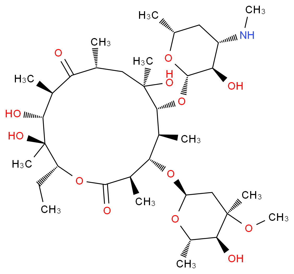 (3R,4S,5S,6R,7R,9R,11R,12R,13S,14R)-14-ethyl-7,12,13-trihydroxy-4-{[(2R,4R,5S,6S)-5-hydroxy-4-methoxy-4,6-dimethyloxan-2-yl]oxy}-6-{[(2S,3R,4S,6R)-3-hydroxy-6-methyl-4-(methylamino)oxan-2-yl]oxy}-3,5,7,9,11,13-hexamethyl-1-oxacyclotetradecane-2,10-dione_分子结构_CAS_992-62-1