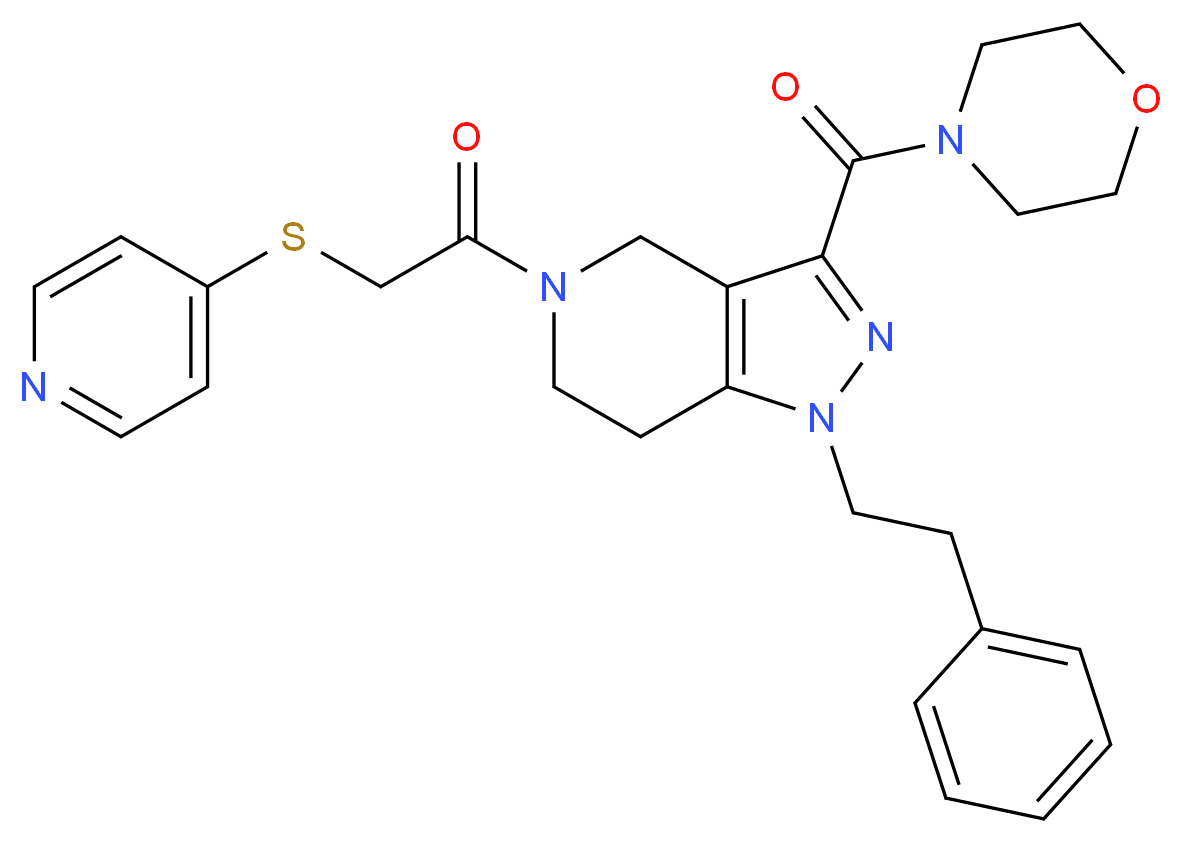 3-(4-morpholinylcarbonyl)-1-(2-phenylethyl)-5-[(4-pyridinylthio)acetyl]-4,5,6,7-tetrahydro-1H-pyrazolo[4,3-c]pyridine_分子结构_CAS_)