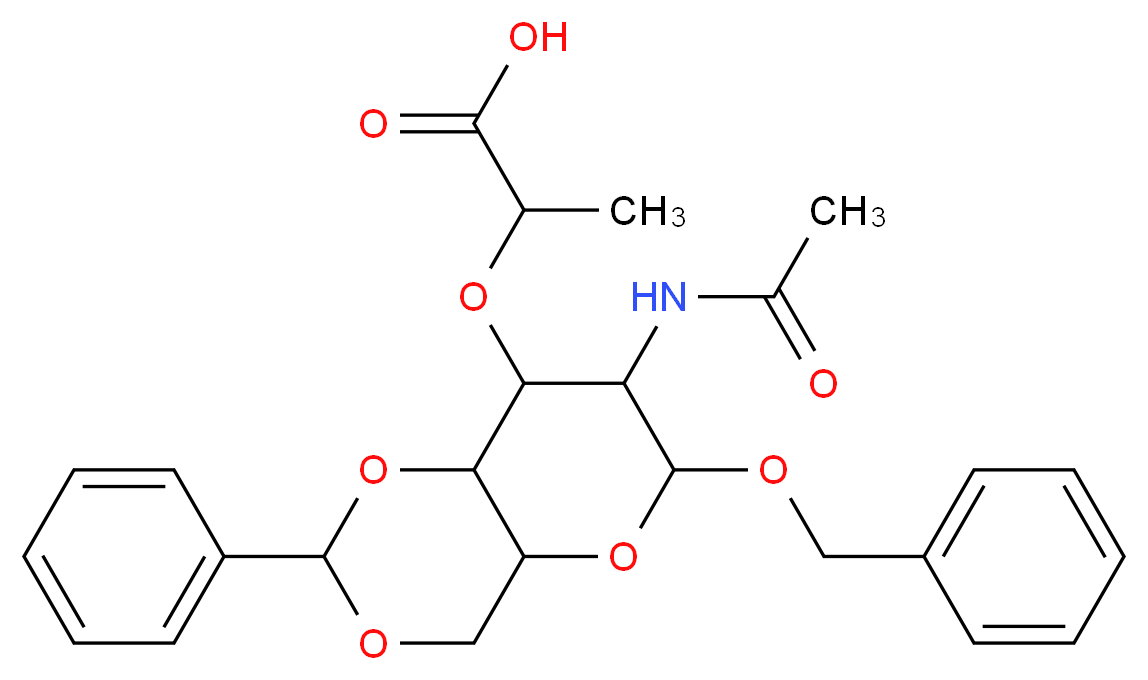 2-{[6-(benzyloxy)-7-acetamido-2-phenyl-hexahydro-2H-pyrano[3,2-d][1,3]dioxin-8-yl]oxy}propanoic acid_分子结构_CAS_74842-55-0