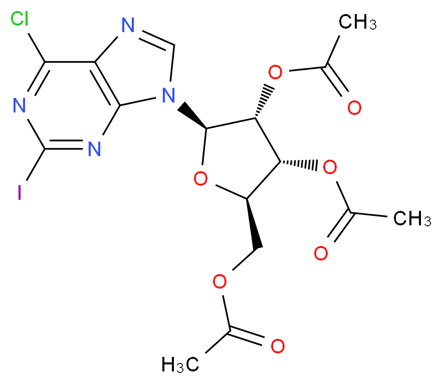 6-Chloro-2-iodo-9-(2',3',5'-tri-O-acetyl-β-D-ribofuranosyl)purine_分子结构_CAS_5987-76-8)