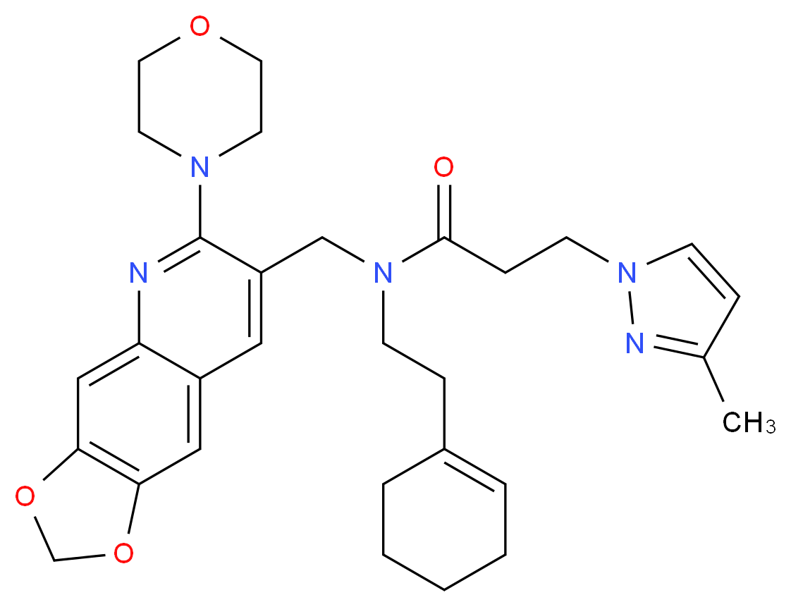 N-[2-(1-cyclohexen-1-yl)ethyl]-3-(3-methyl-1H-pyrazol-1-yl)-N-{[6-(4-morpholinyl)[1,3]dioxolo[4,5-g]quinolin-7-yl]methyl}propanamide_分子结构_CAS_)