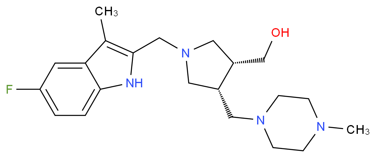 {(3R*,4R*)-1-[(5-fluoro-3-methyl-1H-indol-2-yl)methyl]-4-[(4-methylpiperazin-1-yl)methyl]pyrrolidin-3-yl}methanol_分子结构_CAS_)