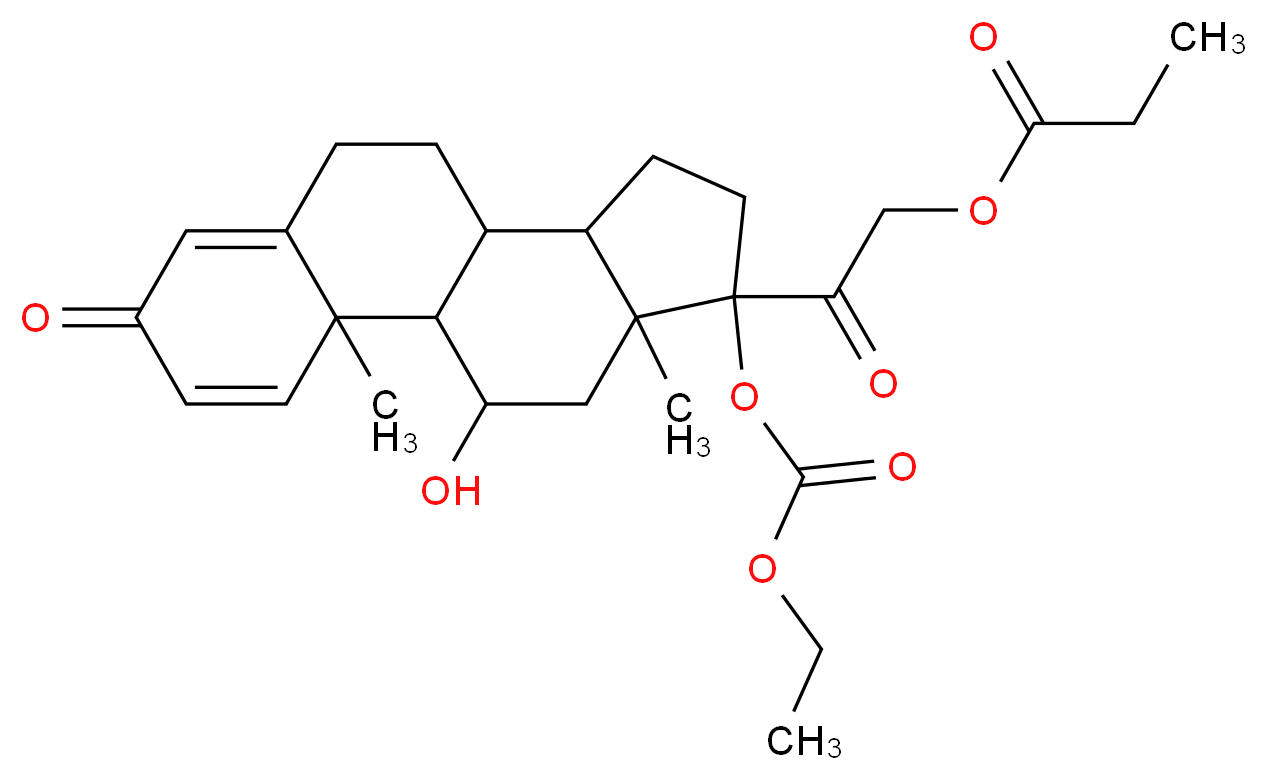 2-{14-[(ethoxycarbonyl)oxy]-17-hydroxy-2,15-dimethyl-5-oxotetracyclo[8.7.0.0^{2,7}.0^{11,15}]heptadeca-3,6-dien-14-yl}-2-oxoethyl propanoate_分子结构_CAS_73771-04-7