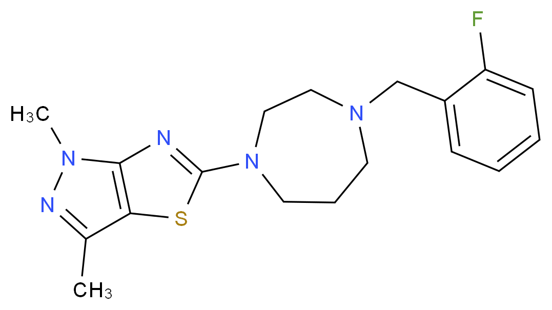 5-[4-(2-fluorobenzyl)-1,4-diazepan-1-yl]-1,3-dimethyl-1H-pyrazolo[3,4-d][1,3]thiazole_分子结构_CAS_)