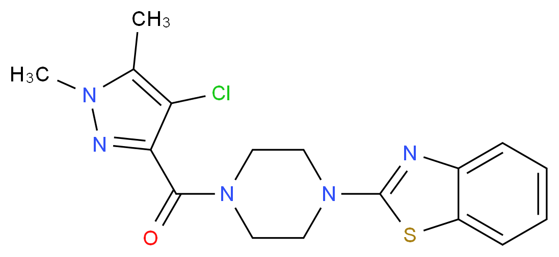 2-{4-[(4-chloro-1,5-dimethyl-1H-pyrazol-3-yl)carbonyl]-1-piperazinyl}-1,3-benzothiazole_分子结构_CAS_)