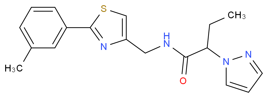 N-{[2-(3-methylphenyl)-1,3-thiazol-4-yl]methyl}-2-(1H-pyrazol-1-yl)butanamide_分子结构_CAS_)