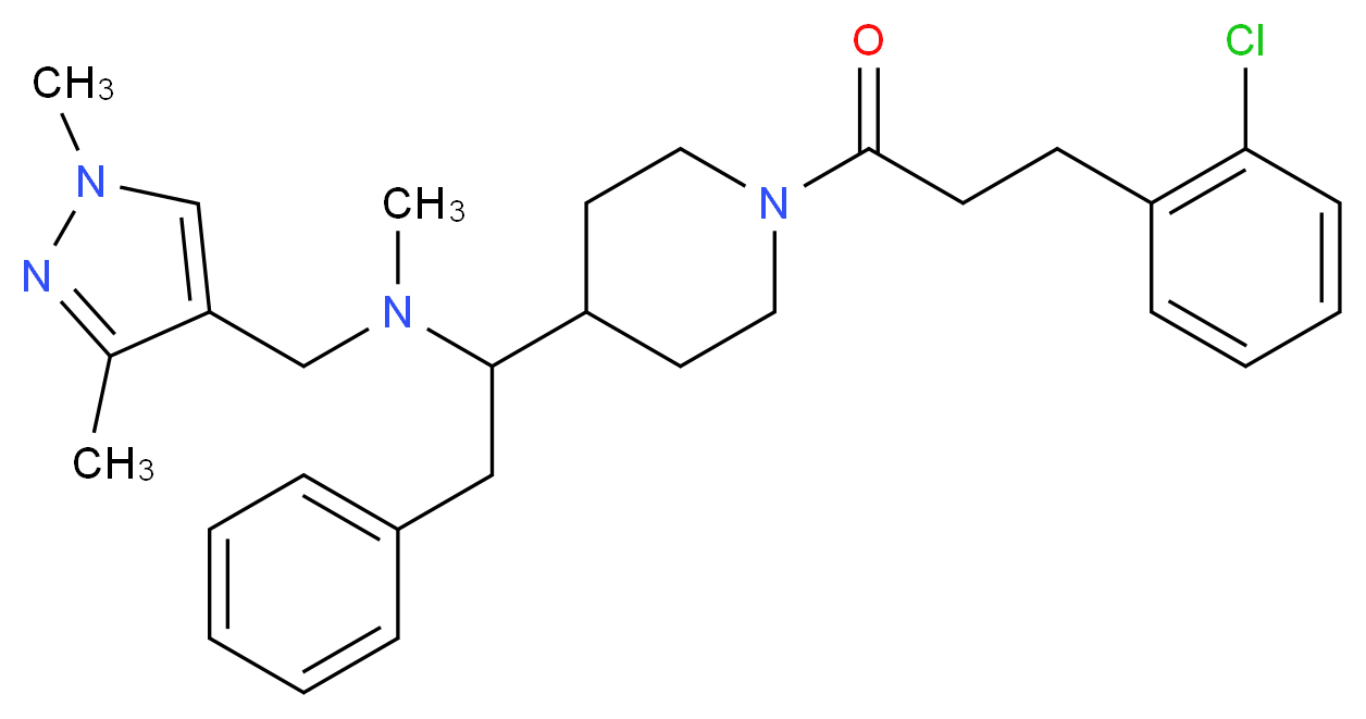 (1-{1-[3-(2-chlorophenyl)propanoyl]-4-piperidinyl}-2-phenylethyl)[(1,3-dimethyl-1H-pyrazol-4-yl)methyl]methylamine_分子结构_CAS_)
