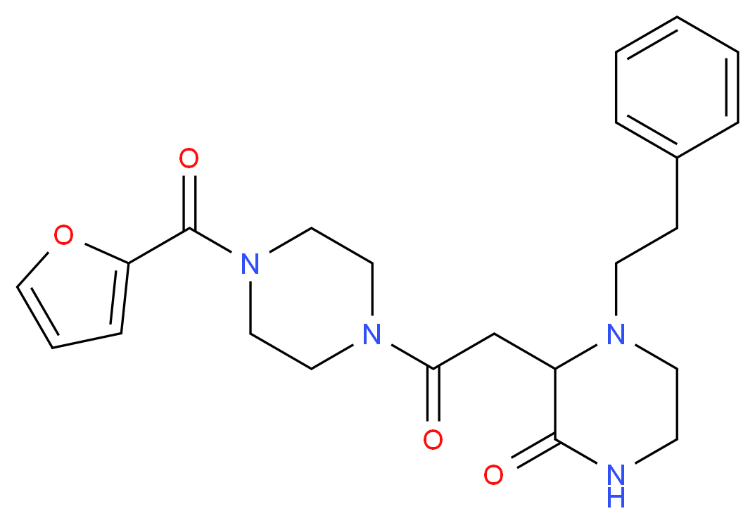3-{2-[4-(2-furoyl)-1-piperazinyl]-2-oxoethyl}-4-(2-phenylethyl)-2-piperazinone_分子结构_CAS_)