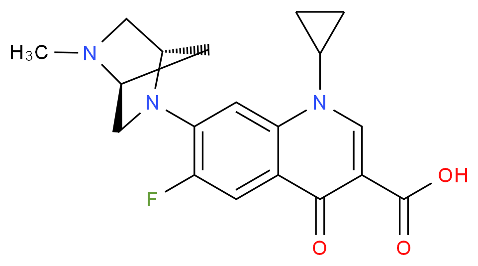 1-cyclopropyl-6-fluoro-7-[(1S,4S)-5-methyl-2,5-diazabicyclo[2.2.1]heptan-2-yl]-4-oxo-1,4-dihydroquinoline-3-carboxylic acid_分子结构_CAS_112398-08-0