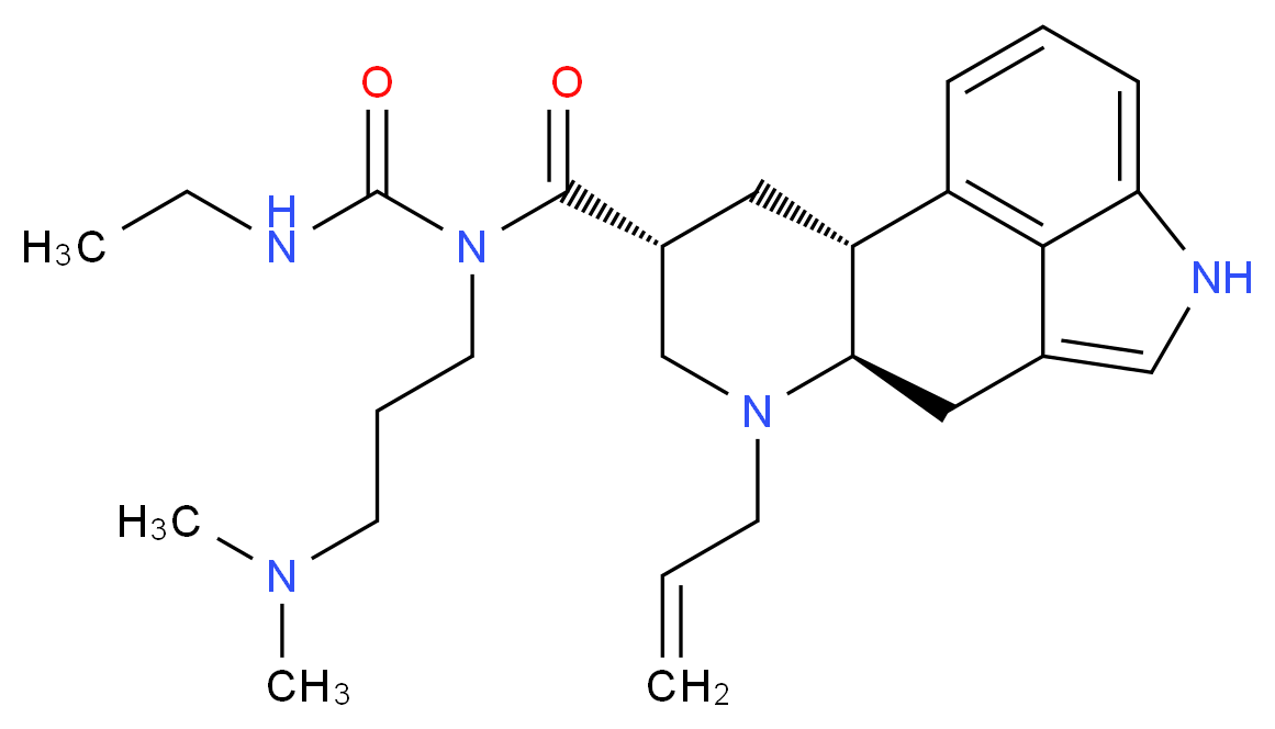 1-[3-(dimethylamino)propyl]-3-ethyl-1-[(2R,4R,7R)-6-(prop-2-en-1-yl)-6,11-diazatetracyclo[7.6.1.0^{2,7}.0^{12,16}]hexadeca-1(16),9,12,14-tetraene-4-carbonyl]urea_分子结构_CAS_81409-90-7