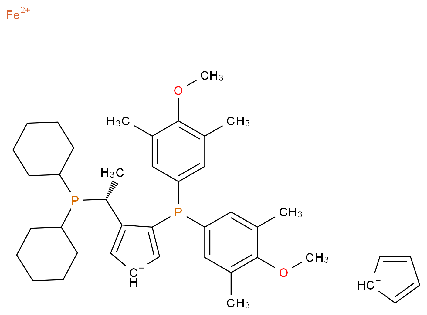 λ<sup>2</sup>-iron(2+) ion 3-[bis(4-methoxy-3,5-dimethylphenyl)phosphanyl]-4-[(1R)-1-(dicyclohexylphosphanyl)ethyl]cyclopenta-2,4-dien-1-ide cyclopenta-2,4-dien-1-ide_分子结构_CAS_360048-63-1