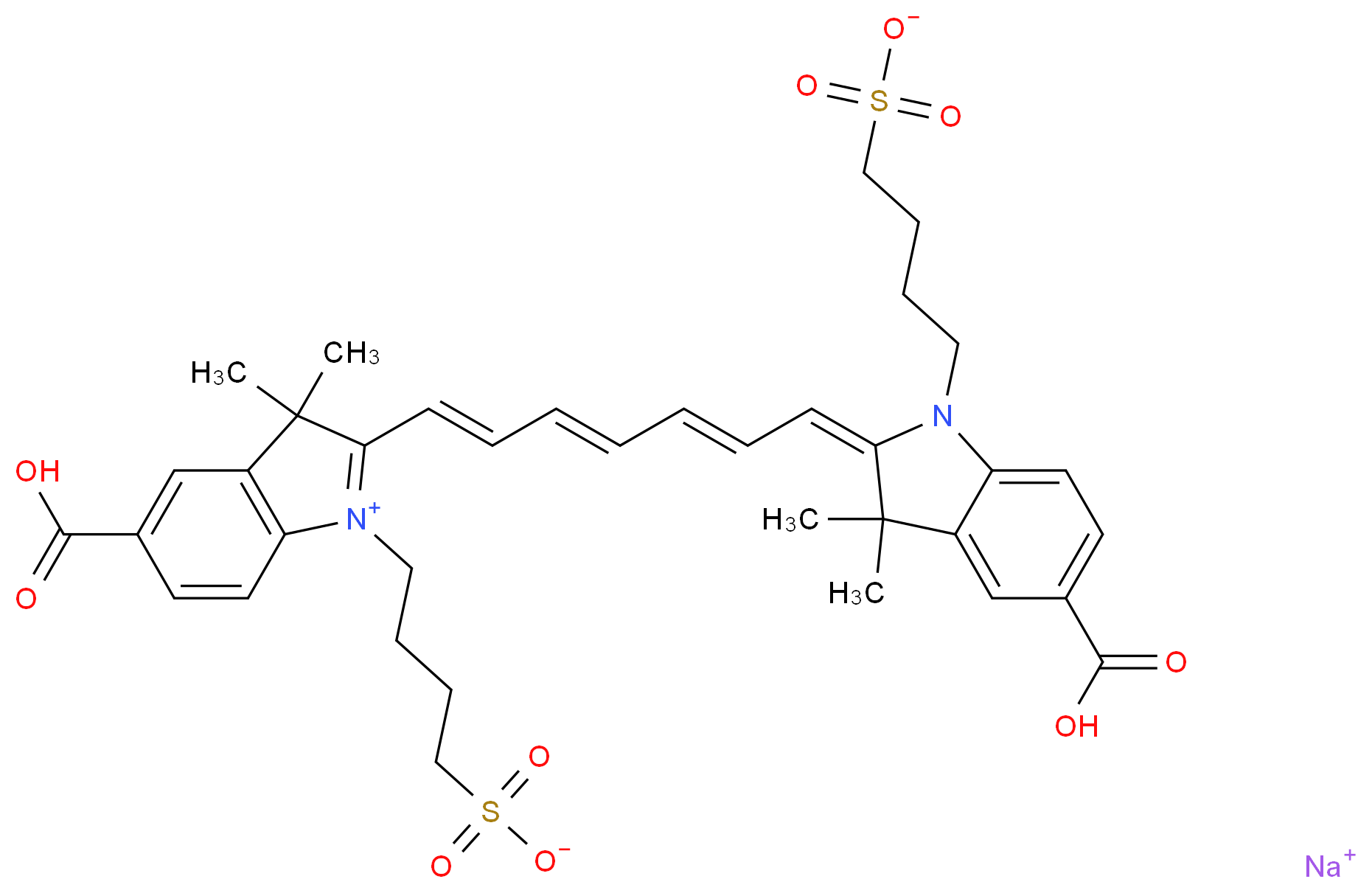 1,1'-Bis-(4-sulfobutyl)-indotricarbocyanine-5,5'-dicarboxylic Acid Monosodium Salt; _分子结构_CAS_308127-43-7)