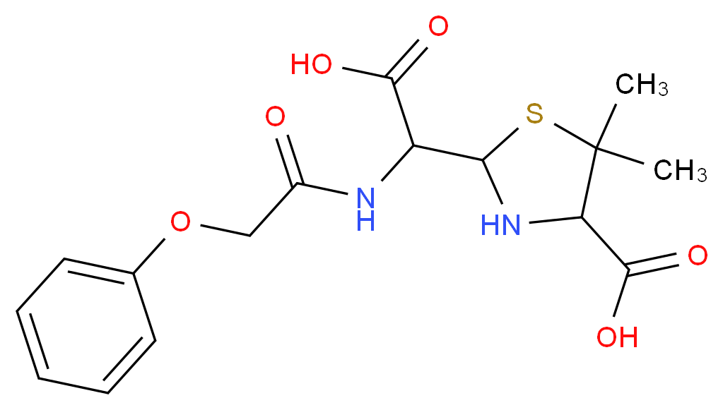 2-[carboxy(2-phenoxyacetamido)methyl]-5,5-dimethyl-1,3-thiazolidine-4-carboxylic acid_分子结构_CAS_1049-84-9