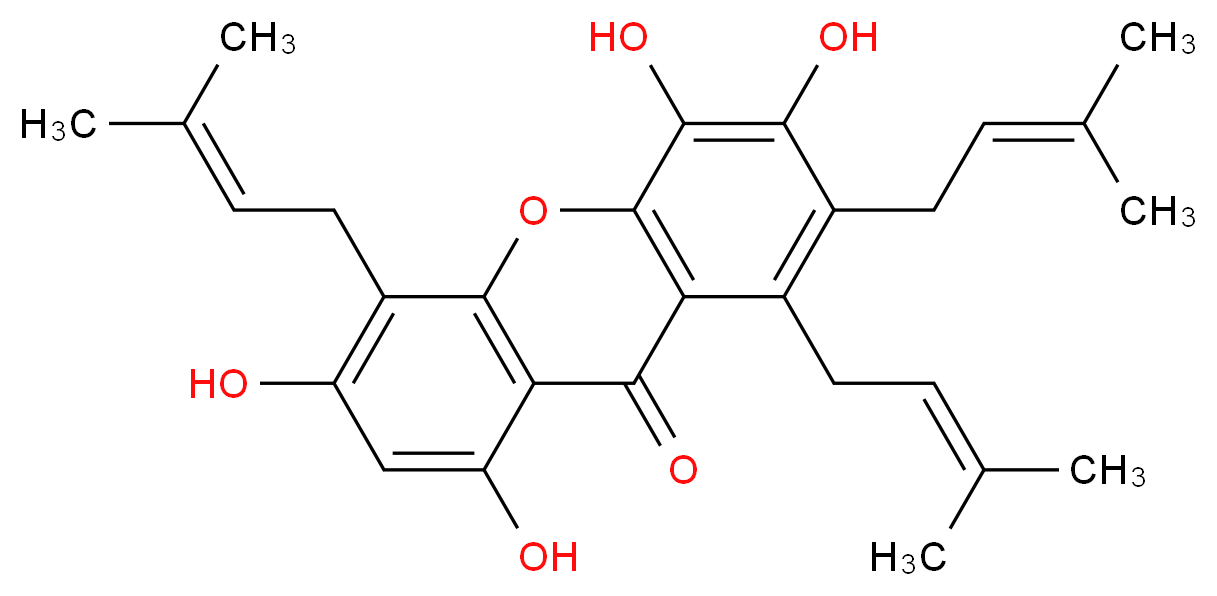 3,4,6,8-tetrahydroxy-1,2,5-tris(3-methylbut-2-en-1-yl)-9H-xanthen-9-one_分子结构_CAS_659747-28-1