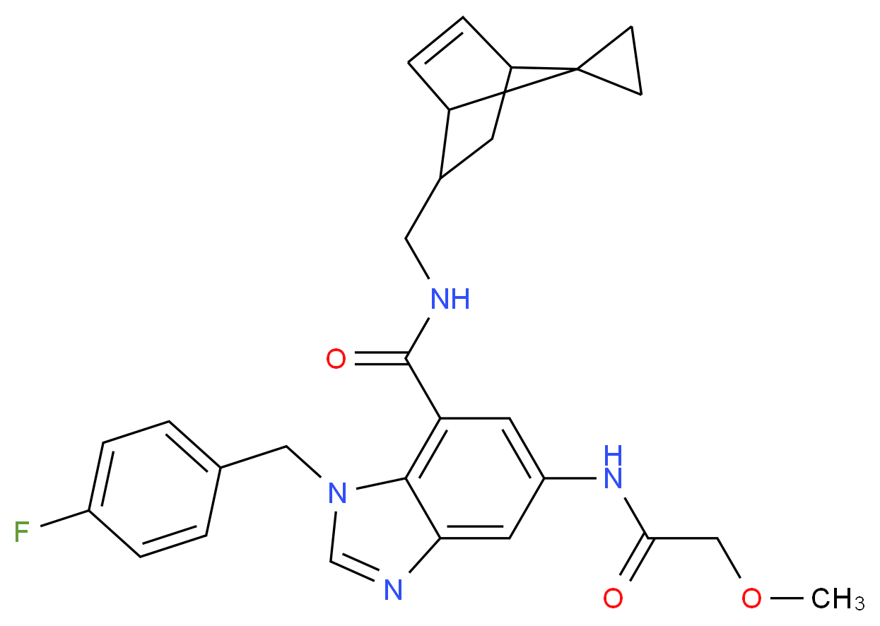 1-(4-fluorobenzyl)-5-[(methoxyacetyl)amino]-N-(spiro[bicyclo[2.2.1]heptane-7,1'-cyclopropane]-5-en-2-ylmethyl)-1H-benzimidazole-7-carboxamide_分子结构_CAS_)