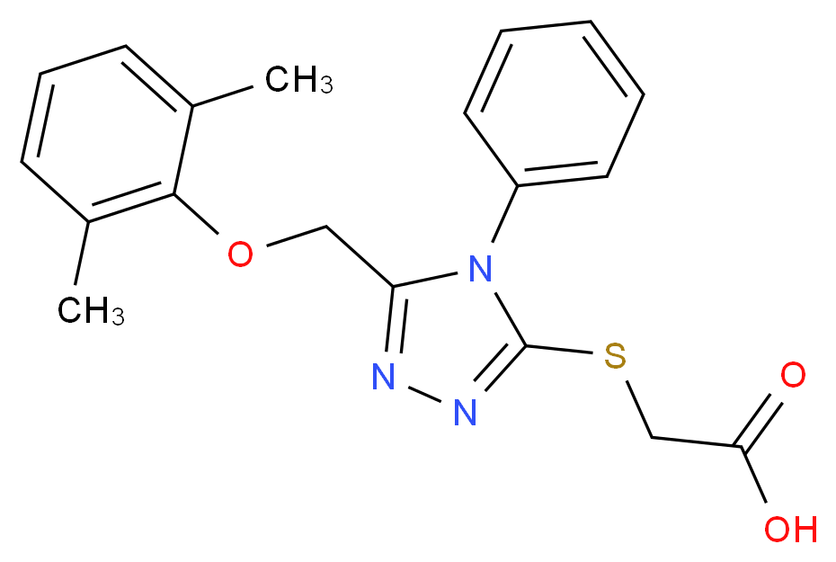 2-{[5-(2,6-dimethylphenoxymethyl)-4-phenyl-4H-1,2,4-triazol-3-yl]sulfanyl}acetic acid_分子结构_CAS_64013-61-2