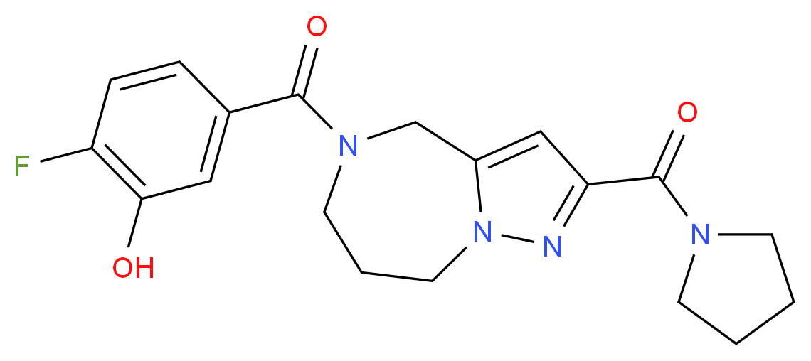 2-fluoro-5-{[2-(pyrrolidin-1-ylcarbonyl)-7,8-dihydro-4H-pyrazolo[1,5-a][1,4]diazepin-5(6H)-yl]carbonyl}phenol_分子结构_CAS_)
