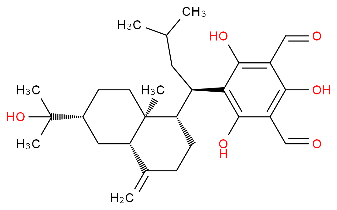 5-[(1R)-1-[(1S,4aS,6R,8aS)-6-(2-hydroxypropan-2-yl)-8a-methyl-4-methylidene-decahydronaphthalen-1-yl]-3-methylbutyl]-2,4,6-trihydroxybenzene-1,3-dicarbaldehyde_分子结构_CAS_218290-59-6